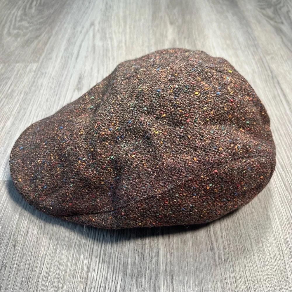 Hanna Hats Donegal Tweed Flat Cap Cap‎ 100% Wool Size XL Brown Ireland Newsboy